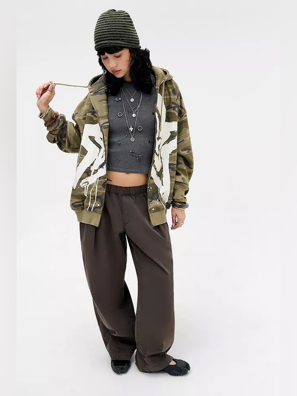 Silence + Noise Star Camo Zip-Through Hoodie Sz M